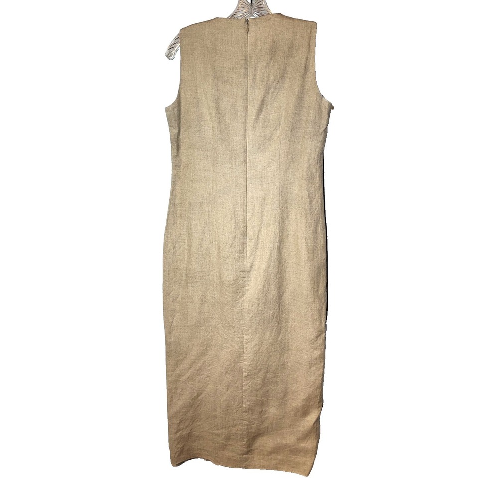 Breeches Natural Linen Maxi Sheath Dress Rear Zip Front Slit USA Size 6 Neutral‎ - Picture 2 of 8